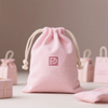 Pink Cotton Bags with Logo for Business Plain Custom Drawstring Pouch and Mini Gift Bag in Cotton with Cord