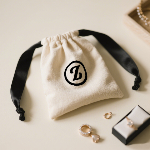 Custom Design Logo Organic Cotton Drawstring Pouch Custom Print Dust Ring Necklace Cotton Jewelry Packaging Bag
