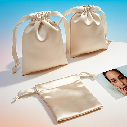 Custom Luxury Silk Satin Dust Bag Shoe Hats Handbag Packaging Gift Storage Bags Drawstring Pouch for Jewelry