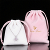 Custom White and Pink Velvet Jewelry Pouch for Women Personalized with Logo Faux Suede Bag for Gift Packaging