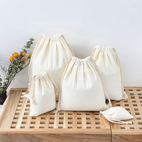 Custom Printed Cotton Canvas Material Cosmetic Storage Pouch Bag with Drawstring Small Gift Jewelry Container Pouch