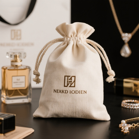 Luxury Custom Cotton Velvet and Canvas Pouch for Perfume Cosmetic and Jewelry Branded Gift Bag with Drawstring