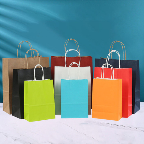 Custom White and Brown Kraft Paper Twisted Handle Shopping Carrier Bag With Logo Printed