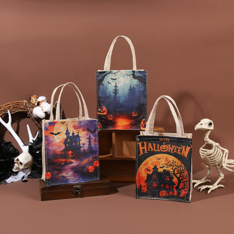 Eco Friendly Laminated Hemp Bag Custom Printing Wholesale Natural Linen Tote Bags Jute Helloween Shopping Bag