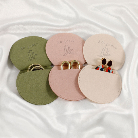High Quality Custom Logo Printed Microfiber Jewelry Packaging Bags Round Envelope Flap Jewelry Packaging Pouches