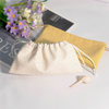 Custom Emboss Lady PU Leather Drawstring Cosmetic Pouch Beige Yellow Luxury Makeup Gift Shopping Dust Leather Bag