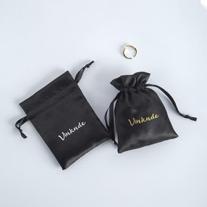 Custom Printed Logo Small Luxury Earring Ring Packaging Drawstring Satin Bag Jewelry Drawstring Bags Pouch Wholesale
