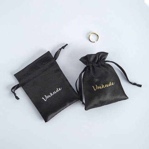 Custom Printed Logo Small Luxury Earring Ring Packaging Drawstring Satin Bag Jewelry Drawstring Bags Pouch Wholesale
