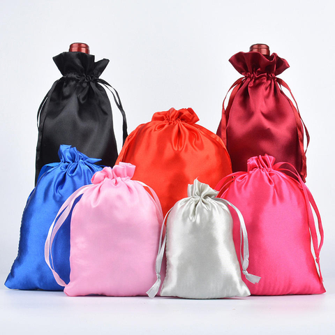 Custom Logo Printed Small Satin Drawstring Gift Bag Luxury Silk Small Pouch for Jewelry Personalized Gifting