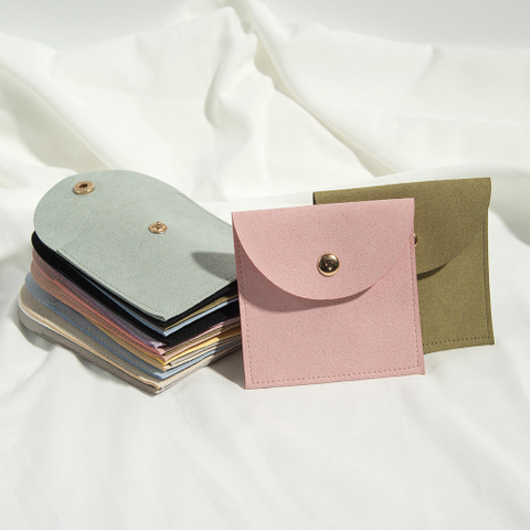 Custom Logo Microfiber Envelope Button Bag Necklace Pendant Ring Bracelet Storage Bag Microfiber Jewelry Packaging Pouch