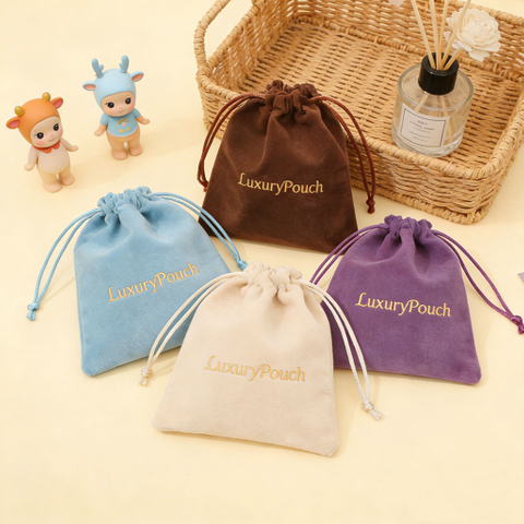 Custom Printing Logo Velvet Drawstring Jewelry Dust Bag Natural Velvet Pouch for Gift Perfume Storage
