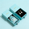 Custom Printed Blue Microfiber Jewelry Pouch and Paper Cardboard Drawer Box Personalized Gold Logo Jewelry Packaging Box
