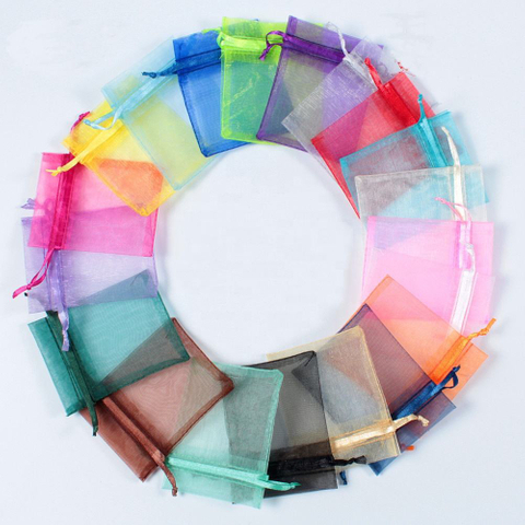 Custom Printed Recyclable Organza Drawstring Bags Cheap and Plain Jewelry Pouch with Logo for Gift Packaging & Printing