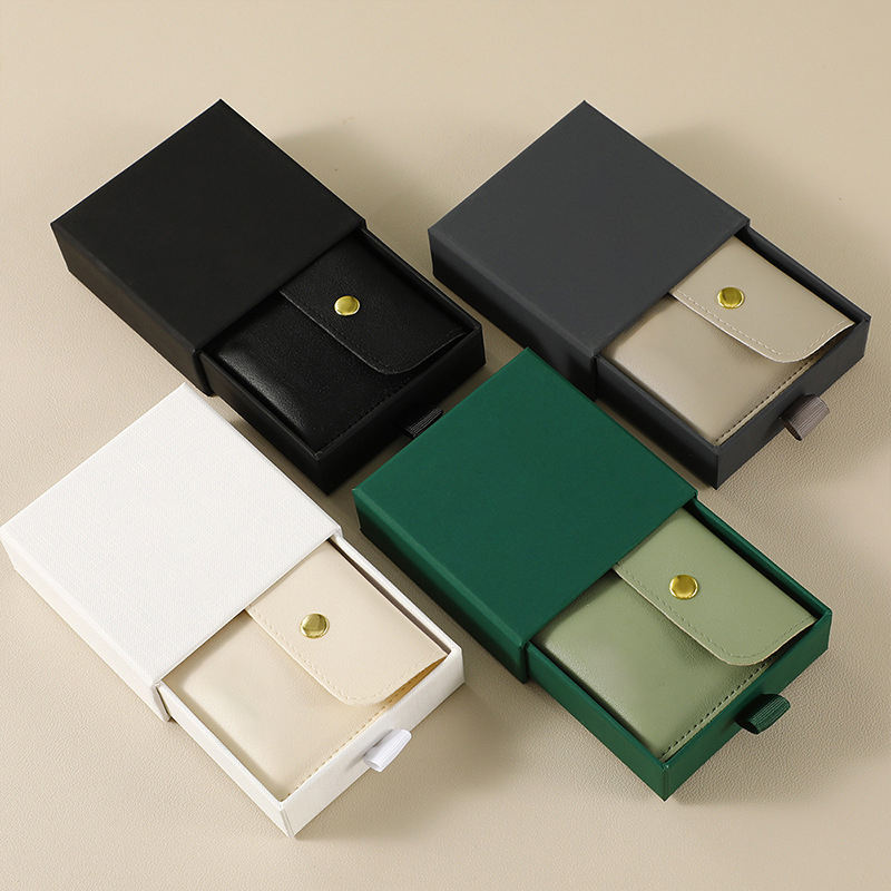 Luxury Leather Jewelry Bag Eco-Friendly Cardboard Jewelry Box Custom Logo Drawer Packaging for Gifts Bags