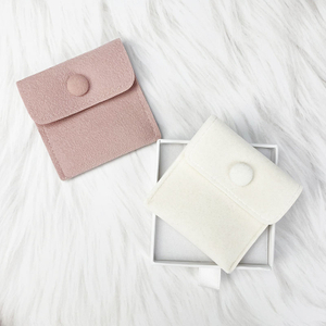 Custom Printed Microfiber PU Ring Flap Pouch Small Reusable Veet Jewelry Box with Logo for Pink Perfume & Jewelry Packaging