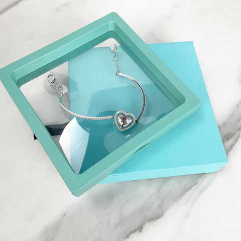PE Suspension Jewelry Box 3D Floating Transparent Square PVC Plastic Pe Film Dustproof Jewelry Box Visible Earring Ring Box
