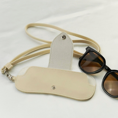 Custom Portable Travel Lanyard Sunglasses Storage case Pu Leather Custom logo Sunglass Pouch Bag
