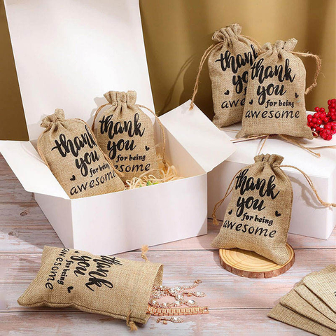 Reusable Customize Print Logo Jewelry Soap Jute Bag Hemp Burlap Linen Bracelet Pouch Small Jute Drawstring Bag