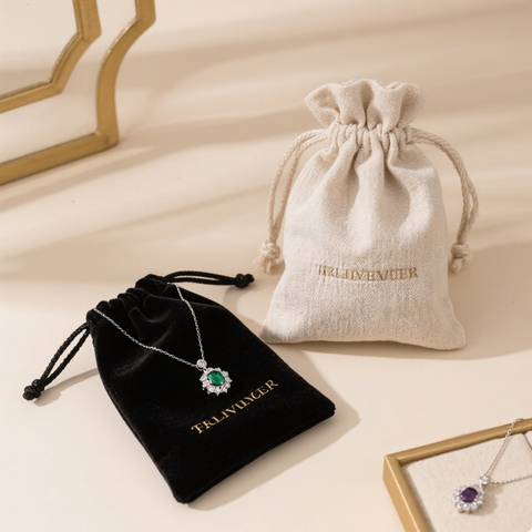 Luxury Cotton Velvet Jewelry Pouch Custom Flannel or Linen Fabric Drawstring Bag for High-End Jewelry Packaging