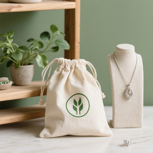 Eco Friendly Organic Cotton Canvas Jewelry Pouch Reusable Gift Bag Cotton Packaging Bag for Green Products