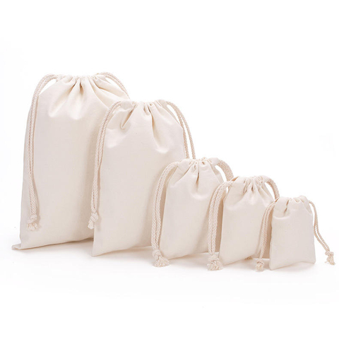Wholesale White Cotton Drawstring Bag Screen Printing Eco-friendly Gift Packaging and Storage Bag with Custom Logo
