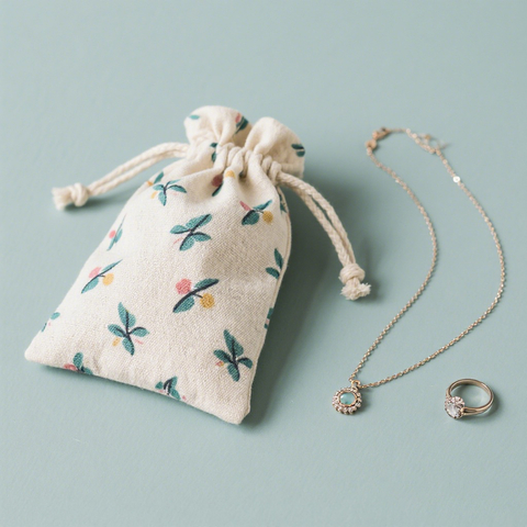 Cotton Travel Jewelry Bag Small Printed Drawstring Pouch for Organizing Necklaces and Rings on the Go