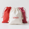 7x10 and 6x19cms Cotton Drawstring Pouch in Red Magenta and White Custom Logo Small Packaging Bag for Wholesale