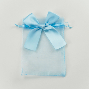 Custom Blue Organza Gift Bag with Ribbon Bow for Cosmetics and Jewelry Packing Drawstring Pouch for Elegant Presentation