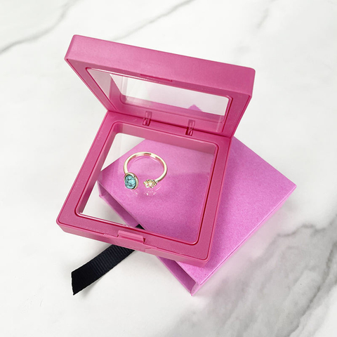7x7 9x9cm Thin Suspension Frame Display Packaging Case 3D Floating Transparent Square PVC Plastic Pe Film Dustproof Jewelry Box