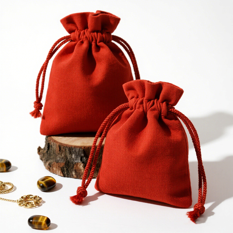 Custom Cotton Canvas Drawstring Bag Red Cotton Dust Jewelry Pouch Earring Necklace Gifts Cotton Bag With Logo