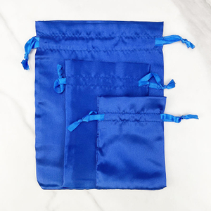 High Quality Custom Silk Drawstring Bags Blue Drawstring Gift Satin Silk Bags With Logo for Clothes