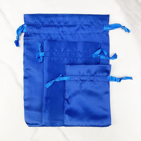 High Quality Custom Silk Drawstring Bags Blue Drawstring Gift Satin Silk Bags With Logo for Clothes
