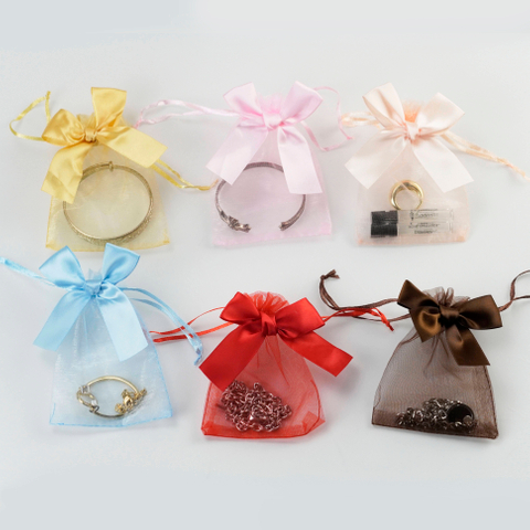 Jewelry Organza Packaging Supplies Gift Candy Pouch with Ribbon Bow Drawstring for Wedding Birthday Parties