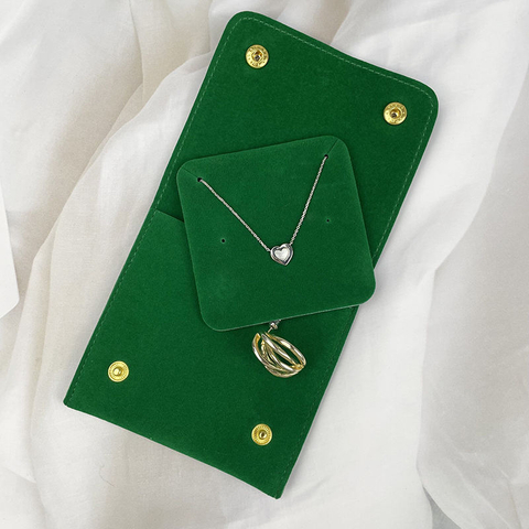 Custom Button logo Printed Small Envelope Flap Bag Luxury Suede Necklace Jewelry Collection Bag