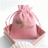 Luxury Brand Jewelry Packing Custom Printing Logo Pink Velvet Jewelry Bag Suede Velvet Drawstring Pouch Dust Bag