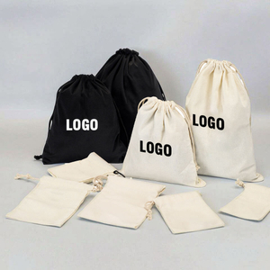 Custom Logo Organic Cotton Canvas Drawstring Bag Shopping Pouch with Silk Screen Print for Clothes Shoes Handbags Dust Cover