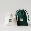 Cotton Jewelry Pouch Drawstring Bag with Linen Fabric Custom Logo Recyclable Eco-Friendly Gift Packaging in White Dark Green
