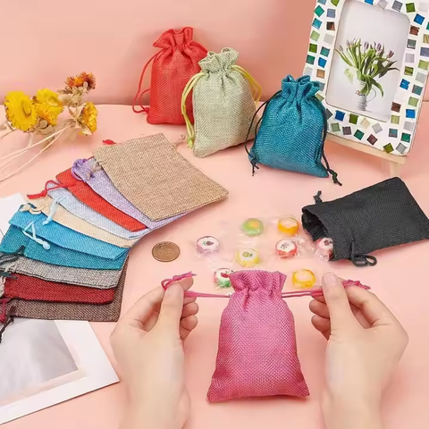 Reusable Customize Jewelry Bag Soap Hemp Burlap Pouch Linen Jute Bracelet Pouch Small Jute Drawstring Bags