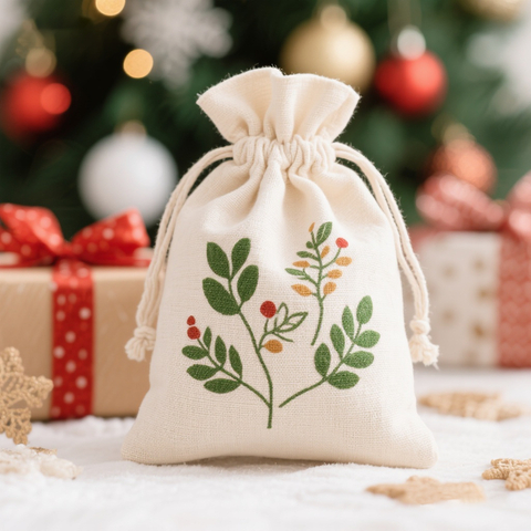 Eco-Friendly Custom Logo Recycled Cotton Muslin Pouch Bags for Wedding Party Favors and Christmas Gift Packaging