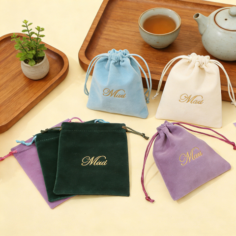 Custom Personalized Velvet Dust Packaging Pouch Small Eco Friendly Drawstring Jewelry Bag With Logo