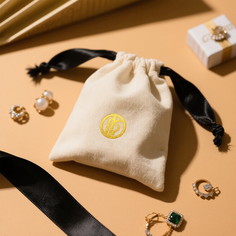 Organic Cotton Muslin Drawstring Bags Custom Printed Logo Small Linen Cotton Dust Packaging Bag for Ring Necklace Jewelry