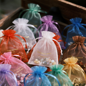 Wholesale Custom Printed Custom Logo Small Organza Jewelry Gift Bags Recyclable Drawstring Pouches Wedding Use