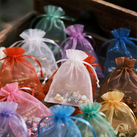 Wholesale Custom Printed Custom Logo Small Organza Jewelry Gift Bags Recyclable Drawstring Pouches Wedding Use
