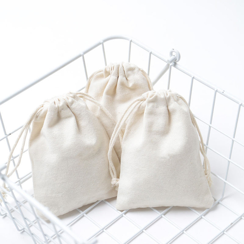 Custom Organic Cotton Drawstring Bag for Jewelry Recyclable Biodegradable Rings Earrings Watches Glasses Dust-Free Gift Giving
