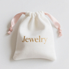 Wholesale Custom Gold Foil Stamping Organic Cotton Canvas Drawstring Bag Cotton Jewelry Gifts Dust Bag With Pink Ribbon