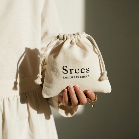 Custom Logo Printed Small Jewelry Bag Makeup Cotton Canvas Drawstring Bag Resurable String Gift Jewelry Bag