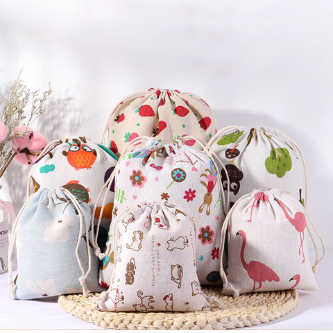 Eco Fabric Gift Bag Drawstring Jewelry Packing Bag Cotton Canvas Custom Print Logo Organic Cotton Jute Drawstring Bag