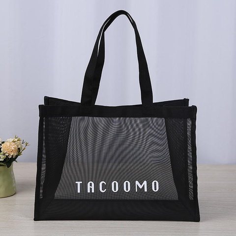 High Quality Custom Design with logo Reusable Nylon Wire Mesh Beach Shopping Tote Bag Mesh Beach Bag