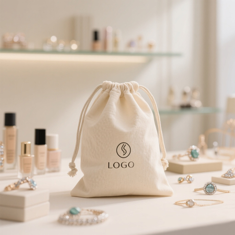 High Quality Custom Cotton Drawstring Pouch with Logo Reusable Packaging Bag for Gift Jewelry and Cosmetics