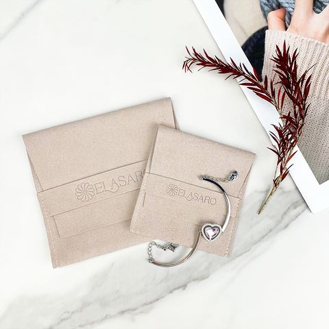 Custom Low MOQ Luxury Fold Small Suede Velvet Gift Envelop Pouch with Leather Drawstring Fashion Jewelry Bag